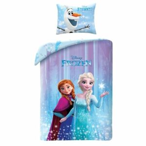 Sada posteľnej bielizne Disney Frozen s Annou, Elsou a Olafom, obliečka na perinu 140x200 cm a obliečka na vankúš 70x90 cm - Posteľná bielizeň
