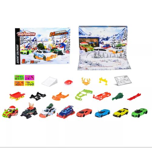Calendar Advent Majorette cu 8 mașini de jucărie și 16 accesorii, 24 surprize