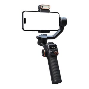 Hohem iSteady M6 Kit gimbal stabilizer with phone and fill light, angled view - Image Stabilizer