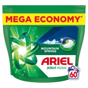 Capsule de detergent Ariel Allin1 PODS Mountain Spring, 60 spălări, Mega Economy - Gel de spălare, Clătiți și Capsulă de spălare