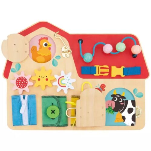 Tooky Toy Montessori fa fejlesztő tábla TH642 kisgyermekeknek, csatokkal, cipzárakkal és zárakkal