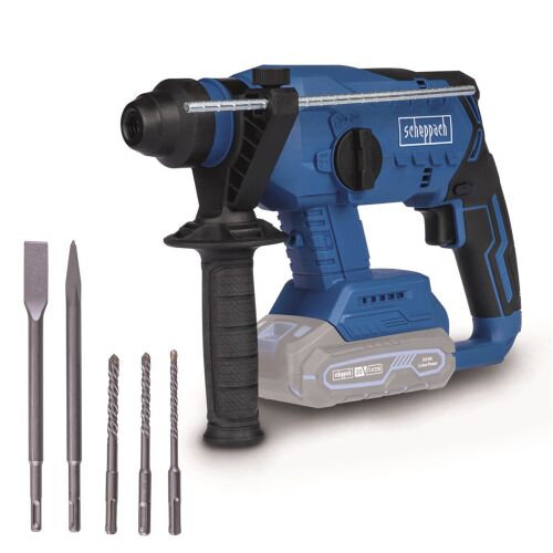 Scheppach BC-RHD230-X cordless rotary hammer drill with battery and drill/chisel attachments