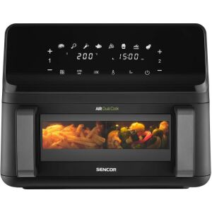 SENCOR SFR 9650BK Heißluftfritteuse, schwarz, 9 Liter Fassungsvermögen, Dual-Cooking, digitales Display, 8 voreingestellte Programme, 200 Grad Celsius - Airfryer