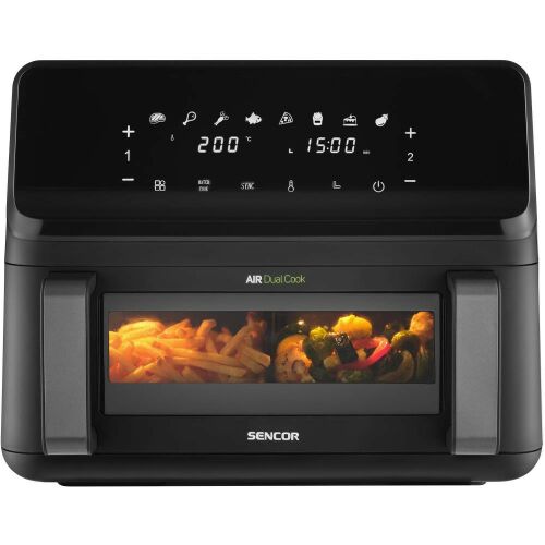 SENCOR SFR 9650BK Air Fryer, black, 9 liter capacity, dual cooking, digital display, 8 presets, 200 degrees Celsius