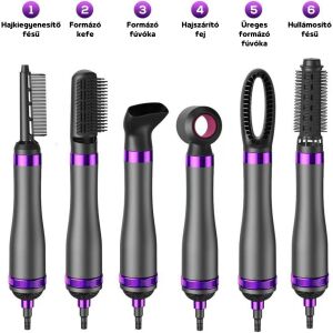 6-in-1-Haartrockner und Styling-Tool mit 6 austauschbaren Aufsätzen: Haarglätterkamm, Stylingbürste, Stylingdüse, Haartrocknerkopf, hohle Stylingdüse und Lockenkamm - Haarstyling-Bürste