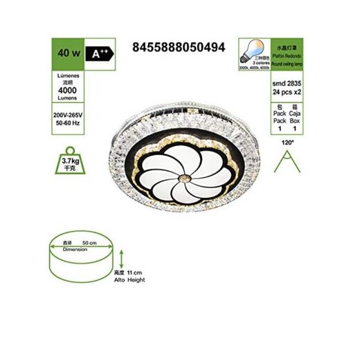 THO Lux LED Deckenleuchte K50-14, 50cm, modernes Design, Kristall-Akzente, energieeffizient, helles Licht, für Wohnzimmer, Schlafzimmer, Küche