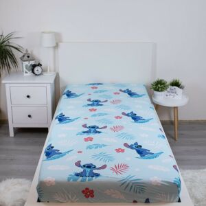 Cearșaf cu elastic Disney Lilo & Stitch 90x200 cm pe pat - Lenjerie de pat