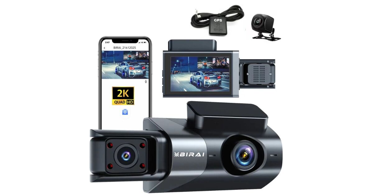 Camera Auto De Bord Tripla, 2K Full HD-1440P, BIRAI® GoMotion, WDR, GPS ...