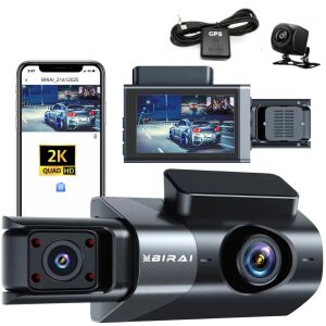 BIRAI GoMotion Triple Dash Cam első, belső és hátsó kamerákkal, GPS-szel és okostelefon alkalmazás integrációval. - Tolatókamera