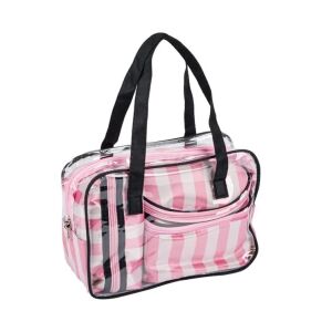 Sada kozmetických tašiek v ružovej a čiernej farbe s pruhmi, s priehľadným vrchom, 4 kusy - Kozmetická taška