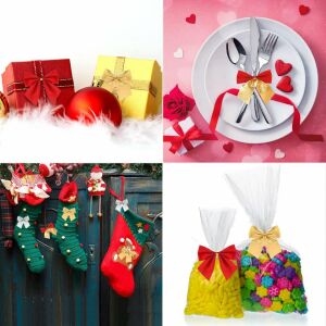 Sada 60 vianočných stužiek Hongyans, červená/zlatá/strieborná, polyester, 5 x 6 cm 124032750 - Vianoce