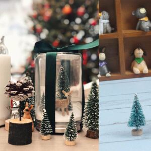 Sada 12 mini umelých vianočných stromčekov Vohoney, plastové, bielo-zelené, 6,5 cm 124032892 - Vianoce