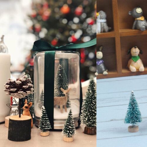 Sada 12 mini umelých vianočných stromčekov Vohoney, plastové, bielo-zelené, 6,5 cm 124032892