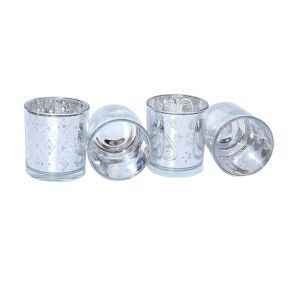 Set de 4 suporturi pentru lumanari Flanacom, sticla, argintiu, 7 x 8 cm 124033442