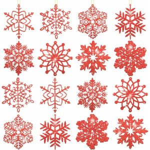 16er Set Fangoo Glitzer Weihnachtsschneeflocken, Kunststoff, rot, 12,7 cm 124033676 - Christbaumschmuck