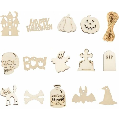 Set 14 decoratiuni de Halloween Jingyukj, lemn, alb, 3m 124033693