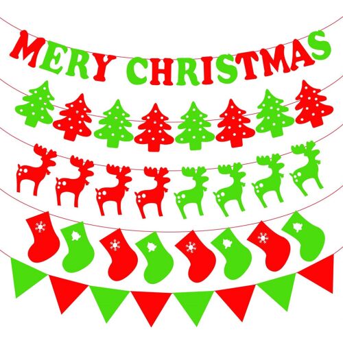 Set de 5 bannere de Craciun Qpout, pasla, rosu/verde/alb, 2 m 124033705