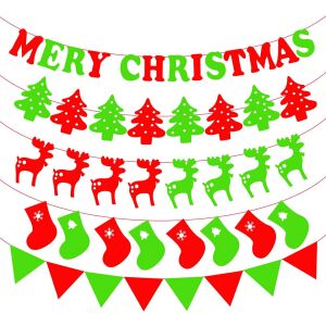 Zestaw 5 banerów świątecznych Qpout, filcowych, czerwonych/zielonych/białych, 2 m 124033705 - Dekoracja świąteczna