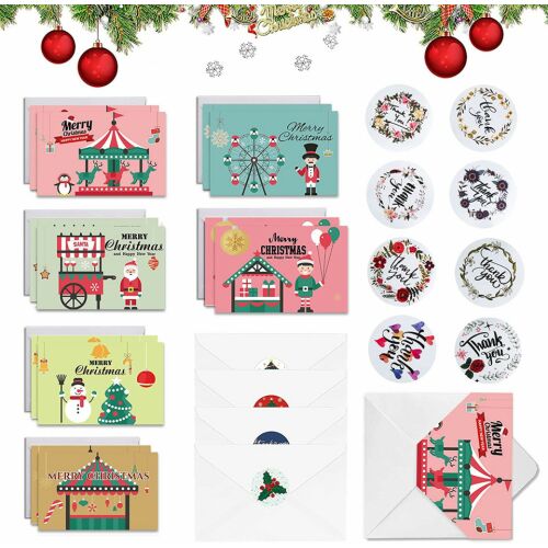 Set de 12 felicitari de Craciun cu plicuri si stickere Sunshine smile, hartie, multicolor, 15 x 10 cm 124034094