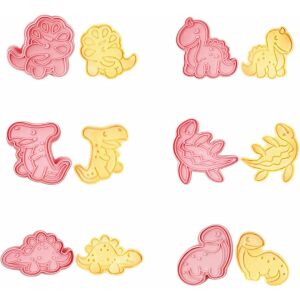 Set de 6 forme pentru biscuiti LUCTHY, model dinozauri, polipropilena, roz 124034385 - Tăietoare pentru biscuiți