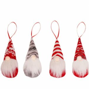 Комплект от 4 коледни гномчета Topjess, червено/бяло/сиво, текстил, 16 x 6 см 124034489 - Коледна украса