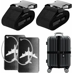 Set mit 2 Gurten und 2 Etiketten für Heatigo-Koffer, Kunststoff/Polyester, schwarz/weiß 124035816 - Koffergurte