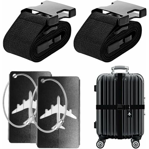 Set mit 2 Gurten und 2 Etiketten für Heatigo-Koffer, Kunststoff/Polyester, schwarz/weiß 124035816