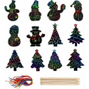 Комплект от 48 картички и 24 коледни молива за драскане Hopton, хартия за драскане/дърво, многоцветни 124035888 - Изкуства и хобита