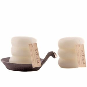 Set de 2 lumanari cu suport Bytrada, fonta/ceara, negru/alb 124036901