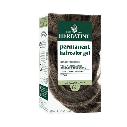 Herbatint 6C Sötét hamvas szőke állandó hajfesték gél, 170 ml, 100% fedés, Vegán, érzékeny bőrön tesztelt 
