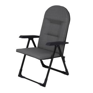 Patio Galaxy összecsukható kerti szék állítható háttámlával, szürke párnázott ülőfelülettel és fekete vázzal - Patio