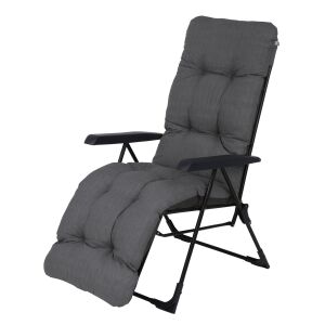 Malaga Plus szürke összecsukható kerti szék lábtartóval a kényelmes kültéri pihenéshez - Patio