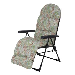 Samar Plus zöld összecsukható kerti szék lábtartóval, állítható háttámlával és mintás párnával. - Patio