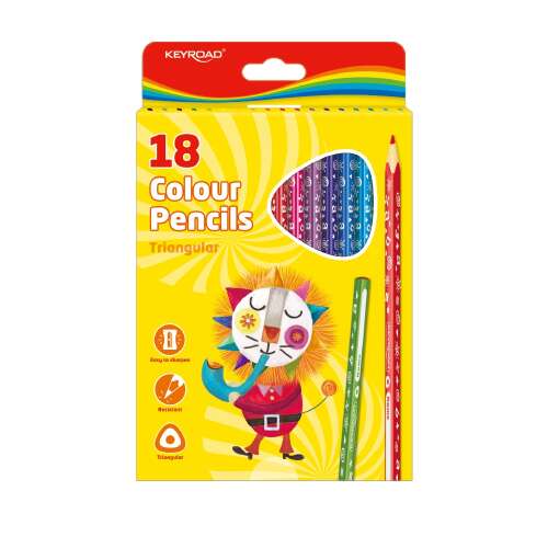 Set de creioane colorate triunghiulare 18 buc/blister keyroad culori mixte 41268836