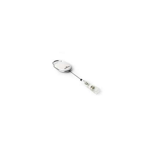 Durable Style retractable badge holder, white, oval, metal, with key ring