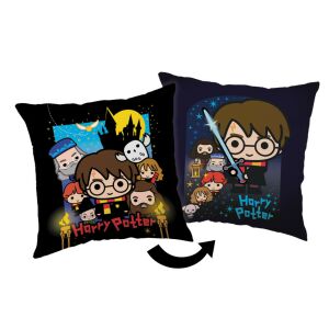 Harry Potter Friends párna, díszpárna két oldallal, az egyik oldalon Harry Potter és barátai, a másik oldalon Harry Potter karddal - Díszpárna