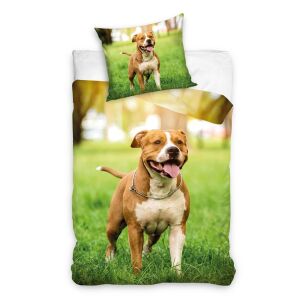 Set de lenjerie de pat cu câine Staffordshire Bull Terrier, husă de plapumă 140x200cm și husă de pernă 70x90cm - Design interior