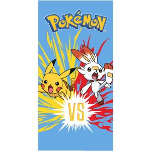 Prosop de baie Pokémon Scorbunny și Pikachu, 70x140cm, fundal albastru - Carbotex