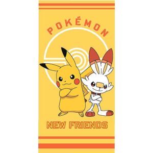 Prosop de plajă Pokémon New Friends cu Pikachu și Scorbunny, 70x140cm - Carbotex