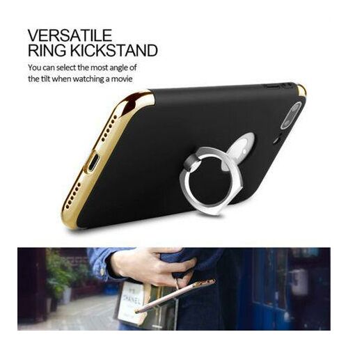 Fekete iPhone 7 tok arany gyűrűs tartóval, MyStyle Elegance Luxury 3in1, telefontok állvánnyal, védőtok iPhone 7-hez 