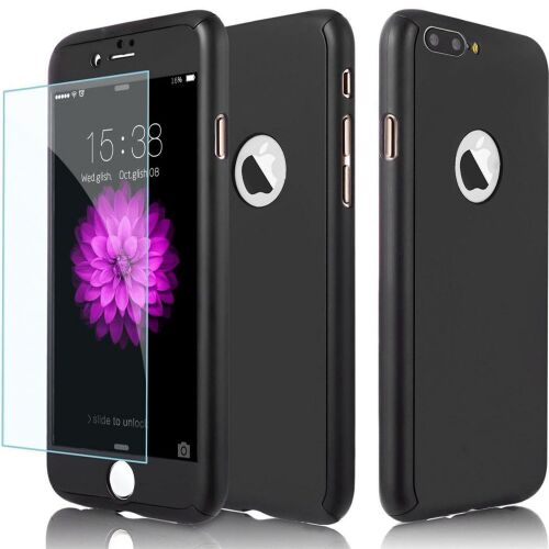 Fekete iPhone 7 Plus 360 fokos tok képernyővédővel, Htphone márka 