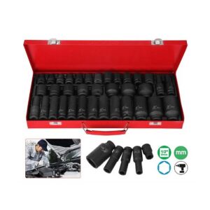 Sada nástrčných kľúčov Haina 35-dielna, HB-6776, v červenom kovovom kufríku, pohon 1/2, 10 mm - 32 mm - Nástrčkové kľúče