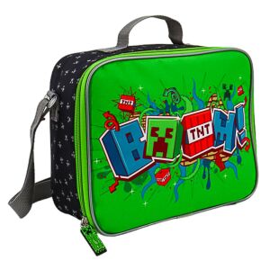 Minecraft Boom isolierte Lunchtasche, Vorderansicht, grün und schwarz, mit Minecraft Logo und Design - Lebensmittel- & Getränkebehälter