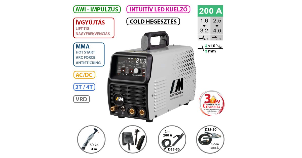 MASTRO TIG-200 AC/DC LED hegesztő inverter | Pepita.hu