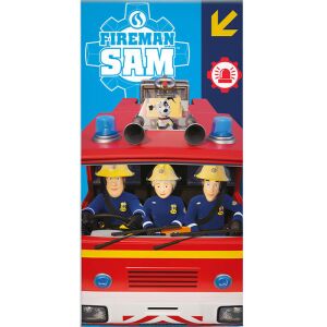 Prosop de baie Fireman Sam, 70x140cm, cu Fireman Sam și echipa sa pe camionul de pompieri - Carbotex