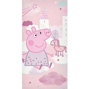 Хавлия за баня Peppa Pig Dreamland 70x140cm, розова памучна плажна хавлия с Пепа Пиг и еднорог - Carbotex
