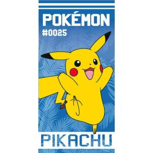 Плажна кърпа Pokémon Pikachu, 70x140cm, син фон с палмови листа - Carbotex