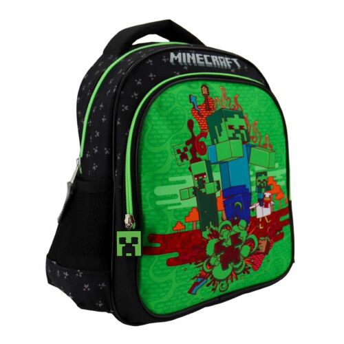Minecraft Zombie óvodai hátizsák, zöld és fekete színben, Minecraft karakterekkel