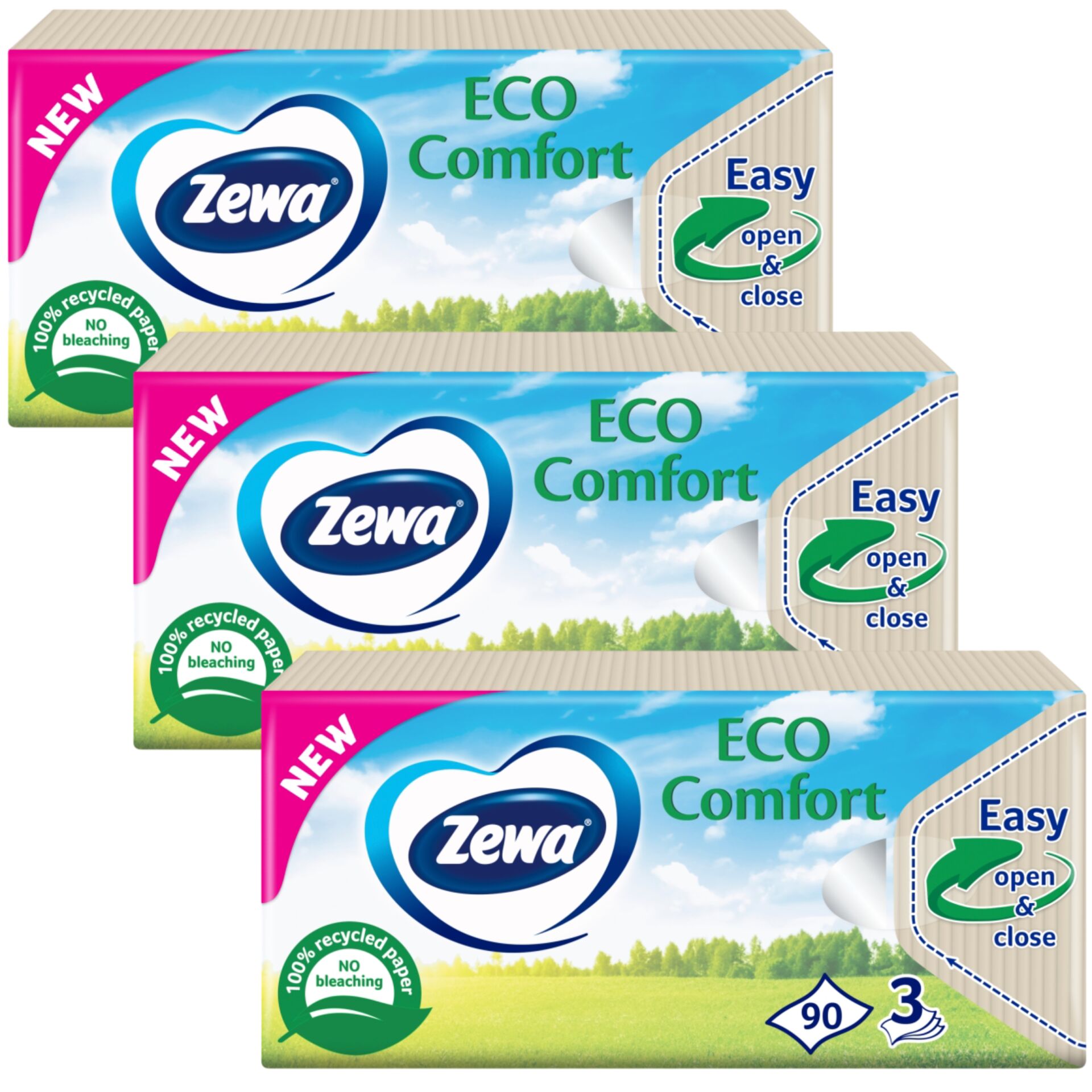 E-shop Zewa Eco Comfort 3-vrstvové papierové vreckovky - bez vône 270ks