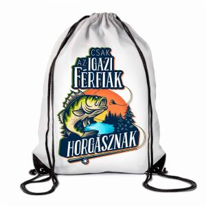 Vicces tornazsák horgász mintával, 'Csak az igazi férfiak horgásznak' szlogennel. Tökéletes ajándék horgászoknak. - Vicces ajándék